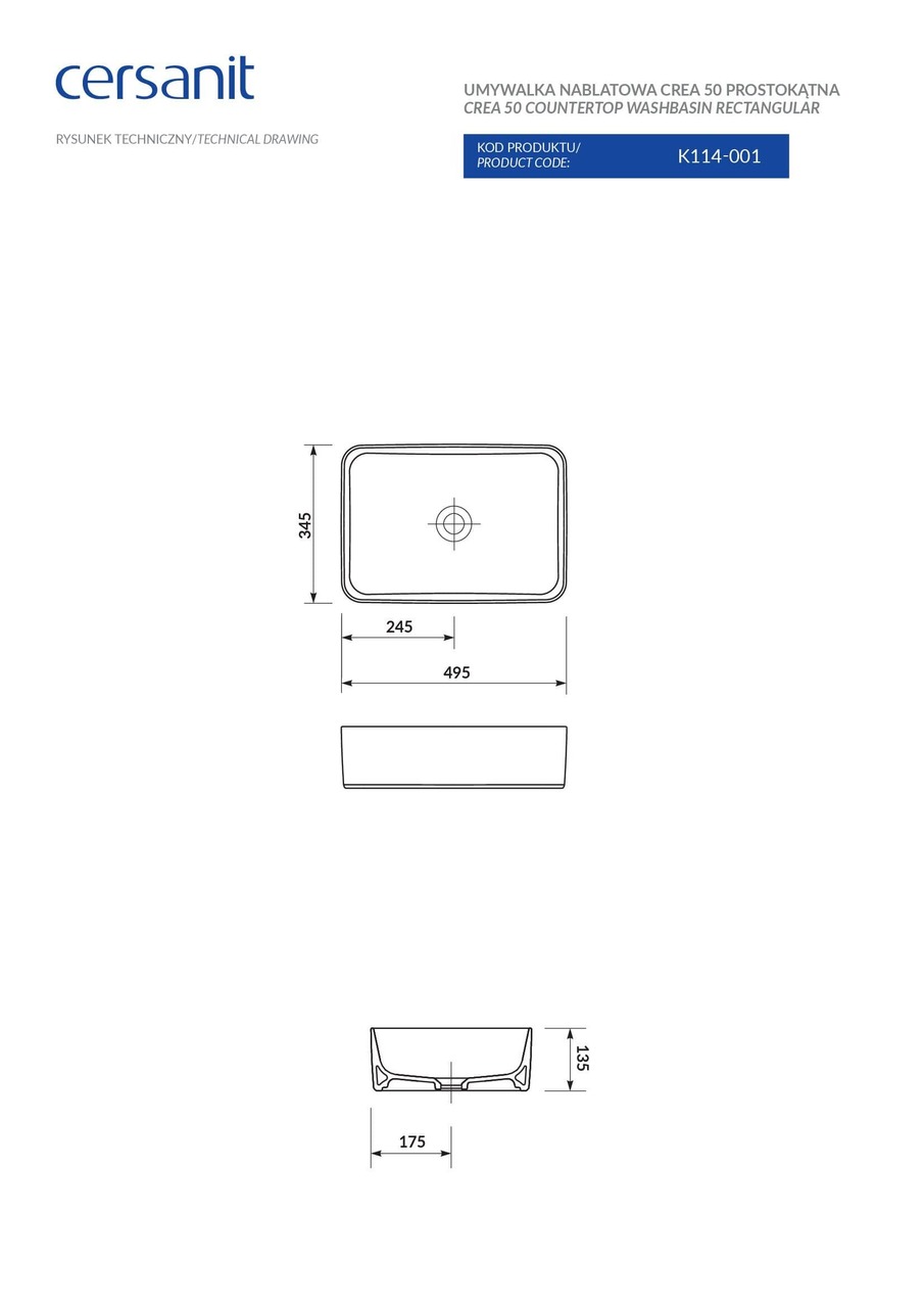 Умивальник 50 см Crea (CCWT1000333927), Cersanit - Зображення 158064-97df9.jpg