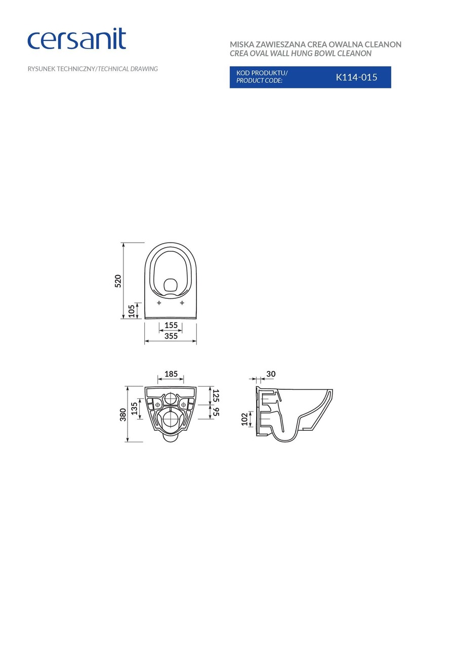 Унитаз подвесной Crea Clean On (CCHZ1001331986), Cersanit - Зображення 158104-51b41.jpg