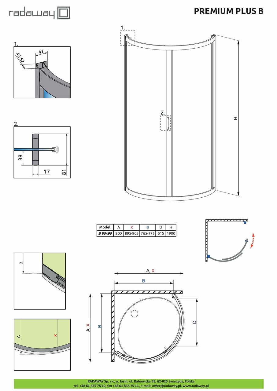 Душова кабіна напівкругла Premium Plus B 90x90 RADAWAY - Зображення 158720-df025.jpg