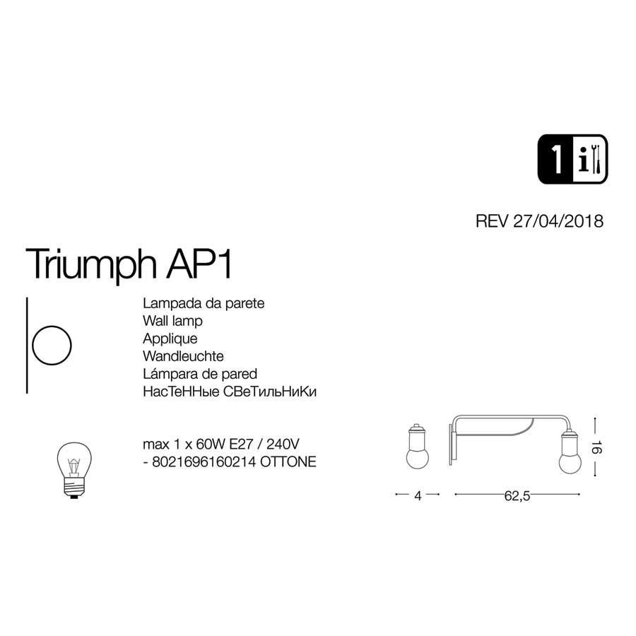 Світильник TRIUMPH AP1 OTTONE ANTICO (160214), IDEAL LUX - Зображення 160214-1.jpg