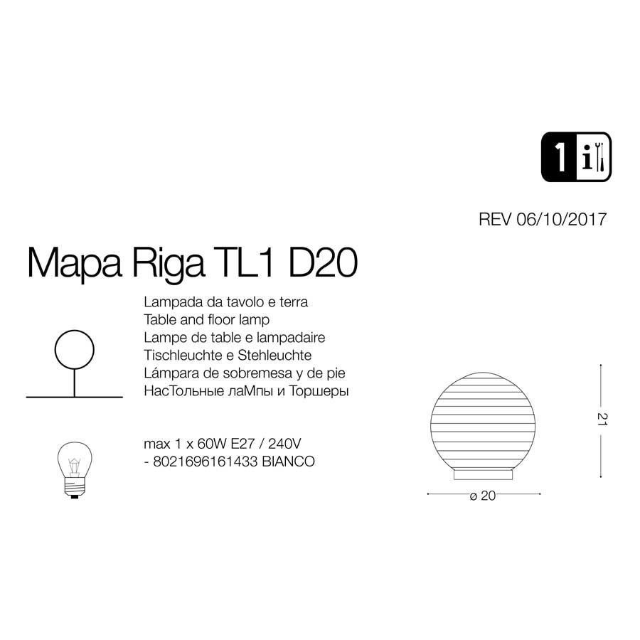 Настольная лампа MAPA TL1 D20 RIGA (161433), IDEAL LUX - Зображення 161433-1.jpg