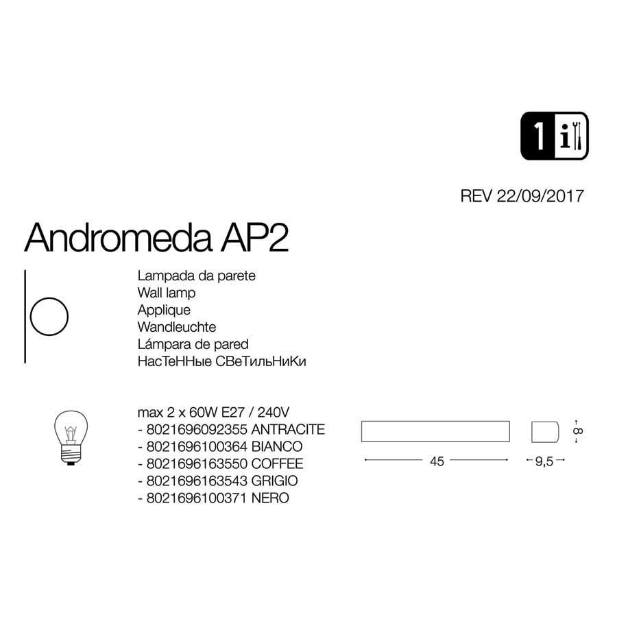 Світильник вуличний ANDROMEDA AP2 ANTRACITE (092355), IDEAL LUX - Зображення 163543-.jpg