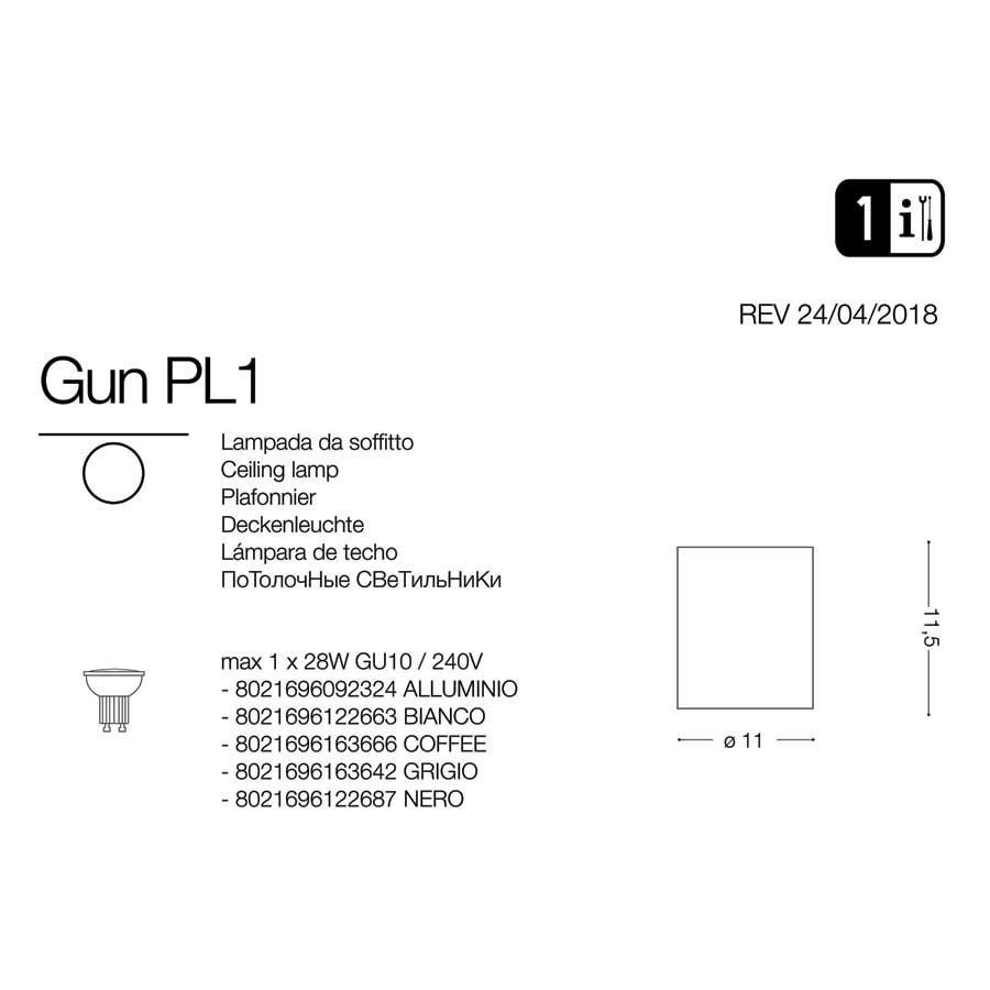 Світильник вуличний GUN PL1 BIANCO (122663), IDEAL LUX - Зображення 163666-.jpg