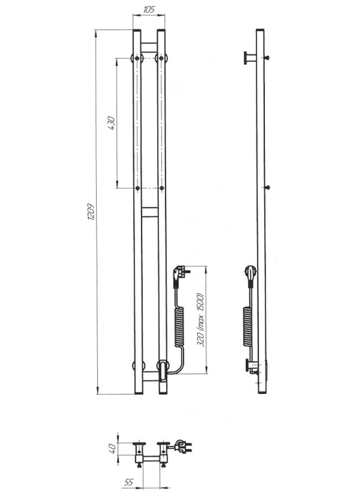 Рушникосушка електрична Дует ЧФ3 80x1200 RAL 9005 LARIS - Зображення 164708075-09ea3.jpg