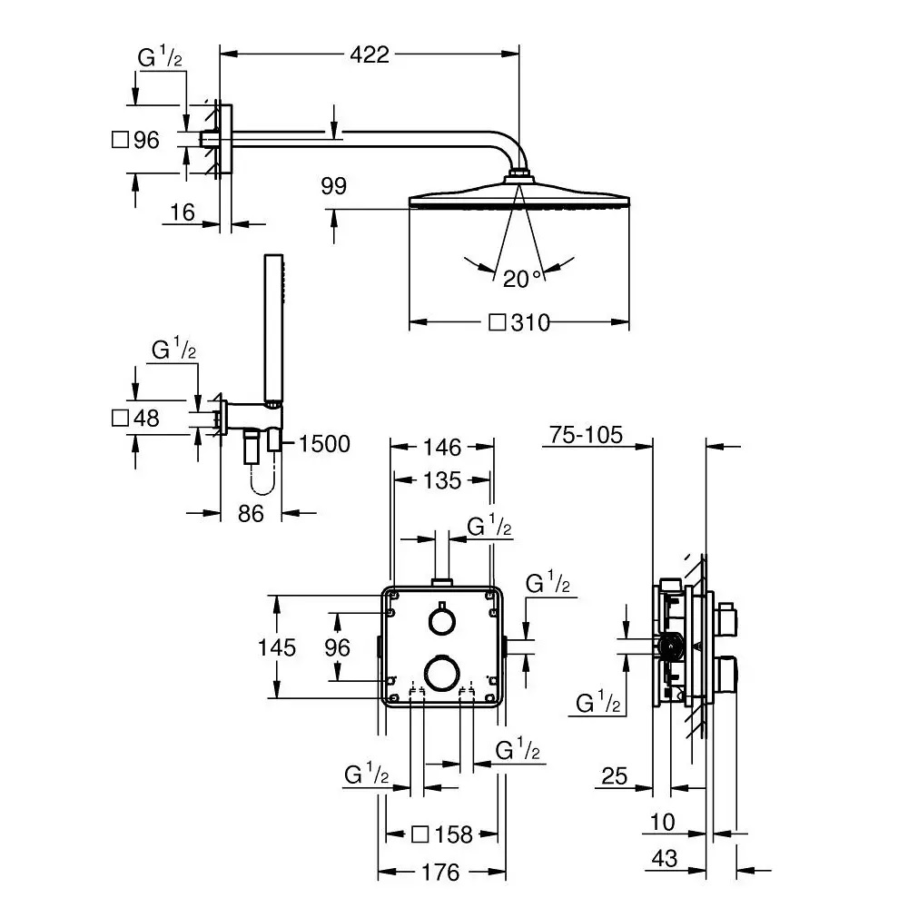 Душова система Grohtherm Mono 310 Cube 34870000 Grohe - Зображення 164712771-4ab59.jpg