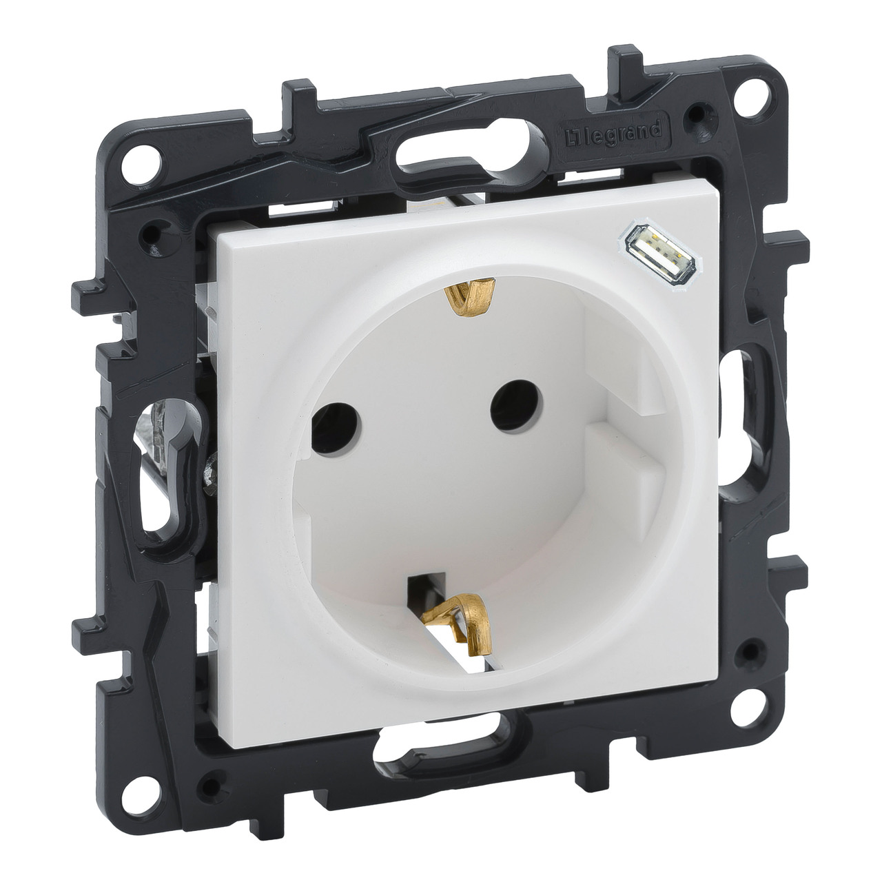 Розетка комбинированная 2К+3 16A+USB Тип C 1,5A 250В автоматические клеммы Niloe Step 864127 Legrand - Зображення