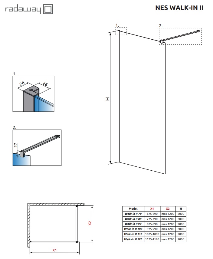 Душова стінка NES Walk-in II 110 RADAWAY - Зображення 164713142-a882b.jpg
