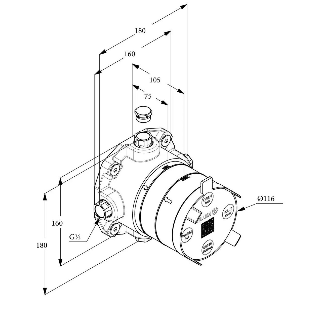 Вбудована універсальна частина змішувача Flexx Boxx 88022 Kludi - Зображення 164715021-c7747.jpg
