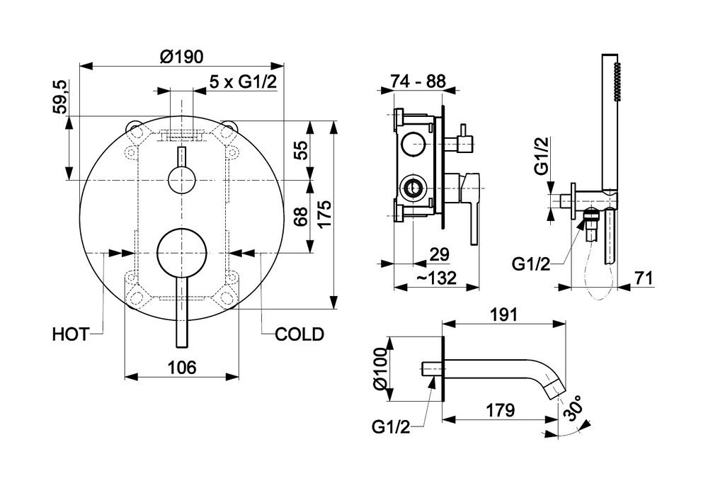 Змішувач для ванни Moza Gold brushed 5039-401-31 KFA ARMATURA - Зображення 164715642-1918c.jpg