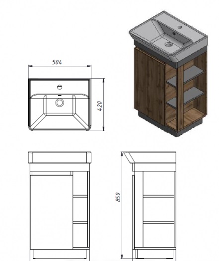 Шкафчик с умывальником Utah Ut-50 дуб вотан Juventa - Зображення 164723079-c8def.jpg