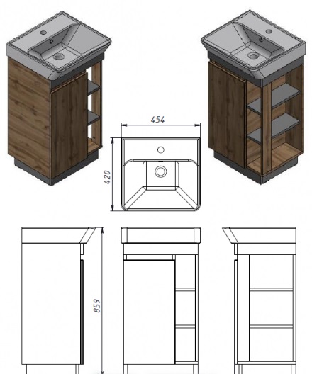 Шкафчик с умывальником Utah Ut-45 дуб вотан Juventa - Зображення 164730736-60a4b.jpg