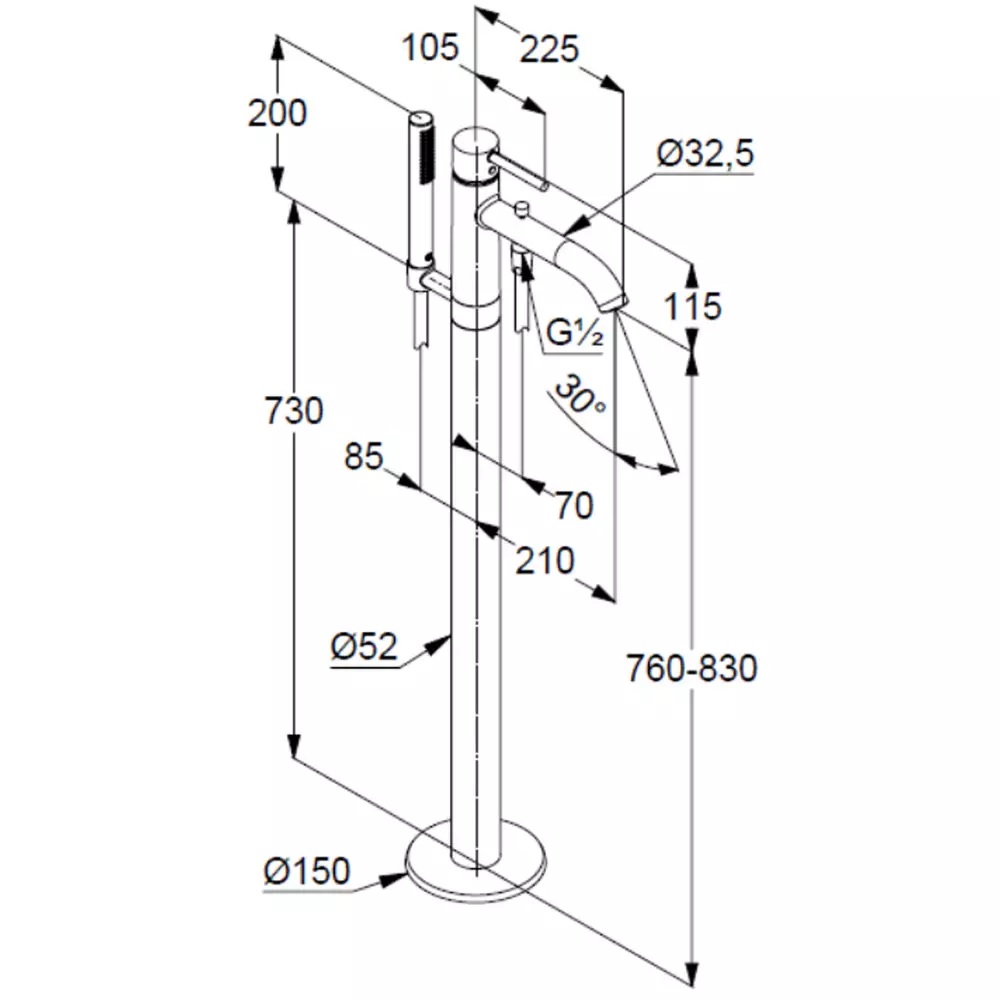 Змішувач підлоговий для ванни Bozz золотий брашований 38590N076 Kludi - Зображення 164730770-0964e.jpg