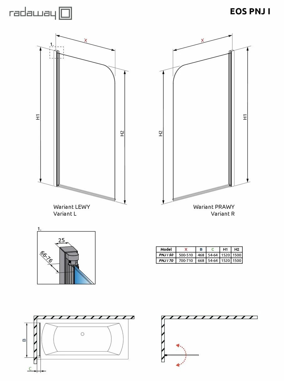 Шторка для ванни Eos PNJ I 70 L Chrome RADAWAY - Зображення 164736012-a10c2.jpg