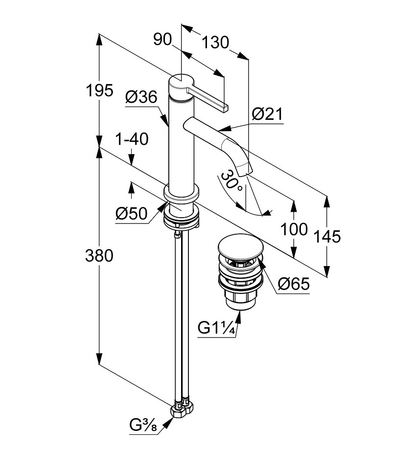 Змішувач для умивальника 100 Nova Fonte 202883915 чорний Kludi - Зображення 164740748-5cb1a.jpg