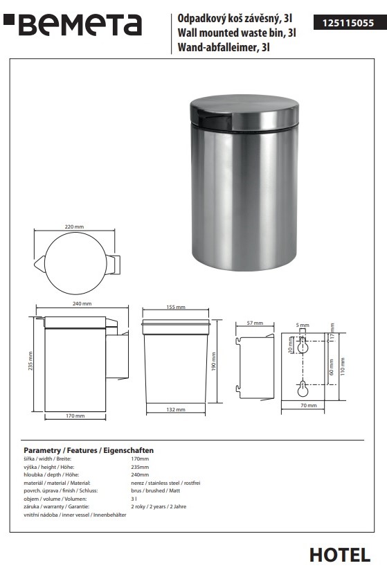 Відро для сміття 3 л Hotel 125115055 Bemeta - Зображення 164743718-1d37c.jpg