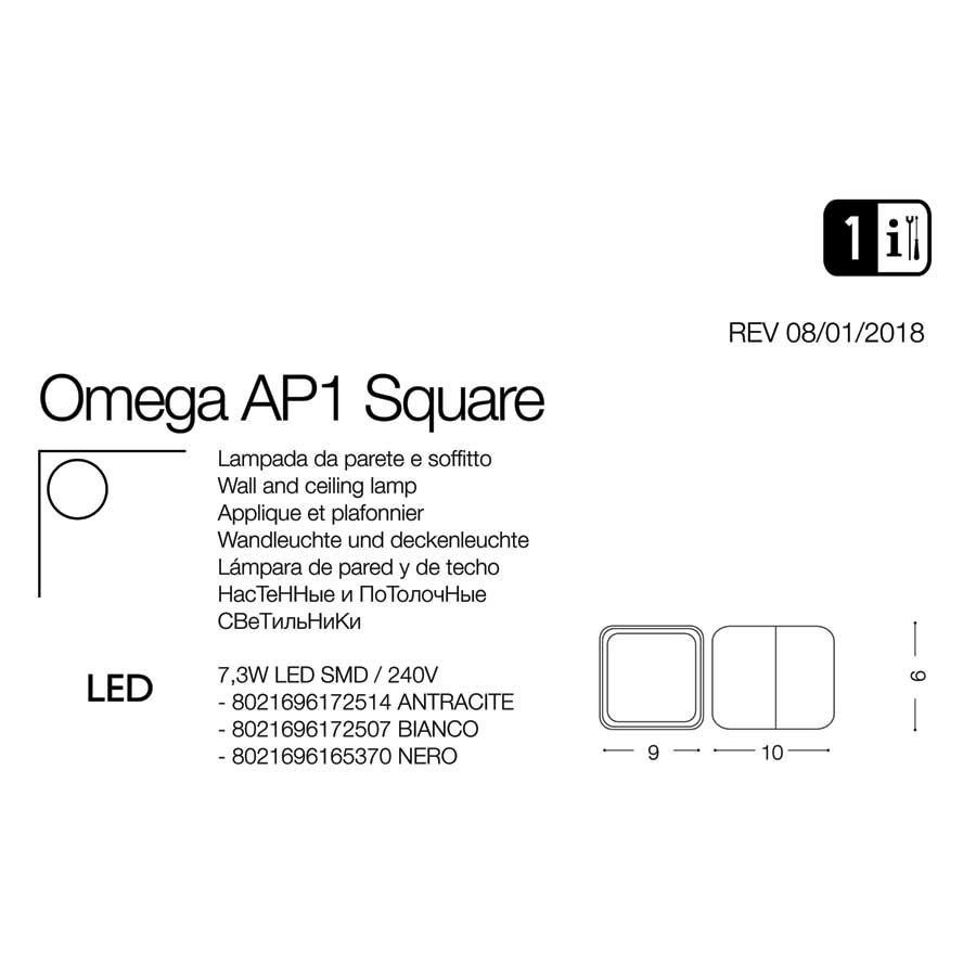 Світильник вуличний OMEGA AP SQUARE ANTRACITE 4000K (172514), IDEAL LUX - Зображення 165370-.jpg