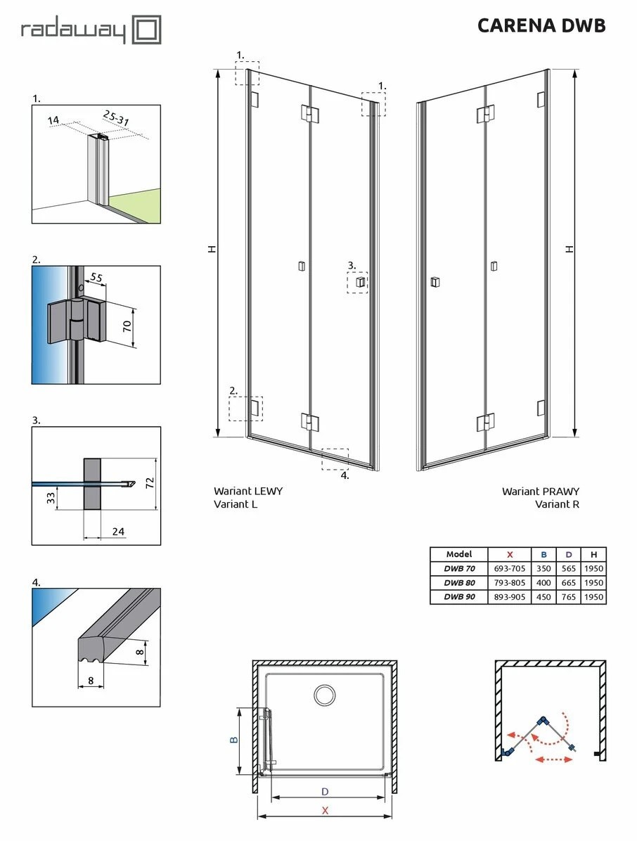 Душові двері Carena DWB 70 R коричневий RADAWAY - Зображення 165448947-94c9b.jpg