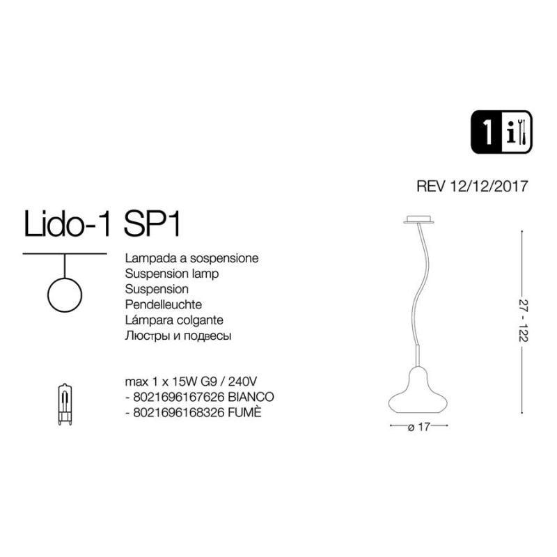 Люстра LIDO-1 SP1 FUME' (168326), IDEAL LUX - Зображення 168326-.jpg