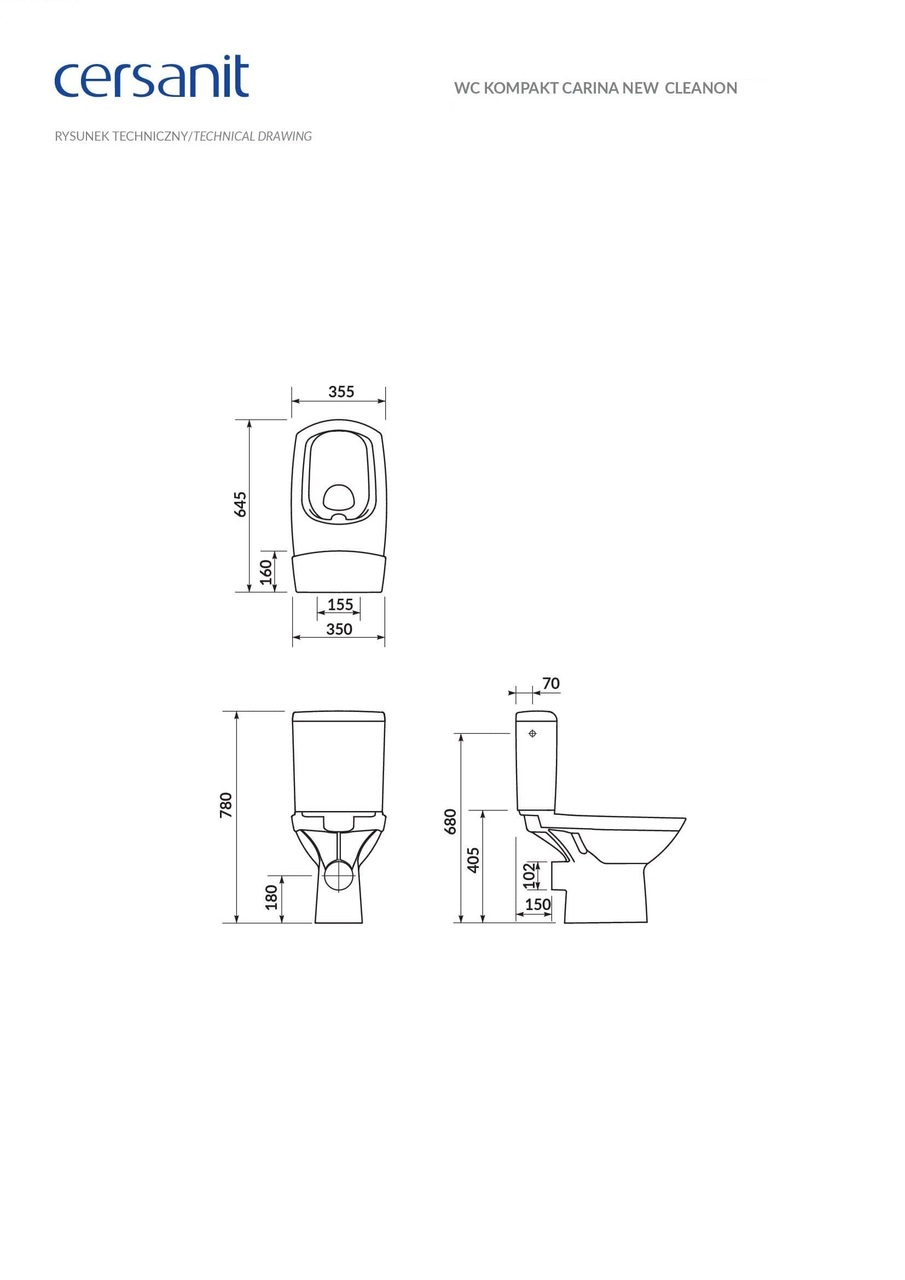 Компакт Carina New Clean On 011 с крышкой дюропласт soft-close (CCKZ1012973941), Cersanit - Зображення 168879-b6f23.jpg