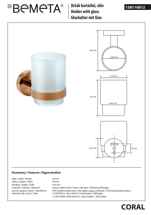 Стакан з тримачем Coral 158110012 Bemeta - Зображення 168932525-c6e1f.jpg