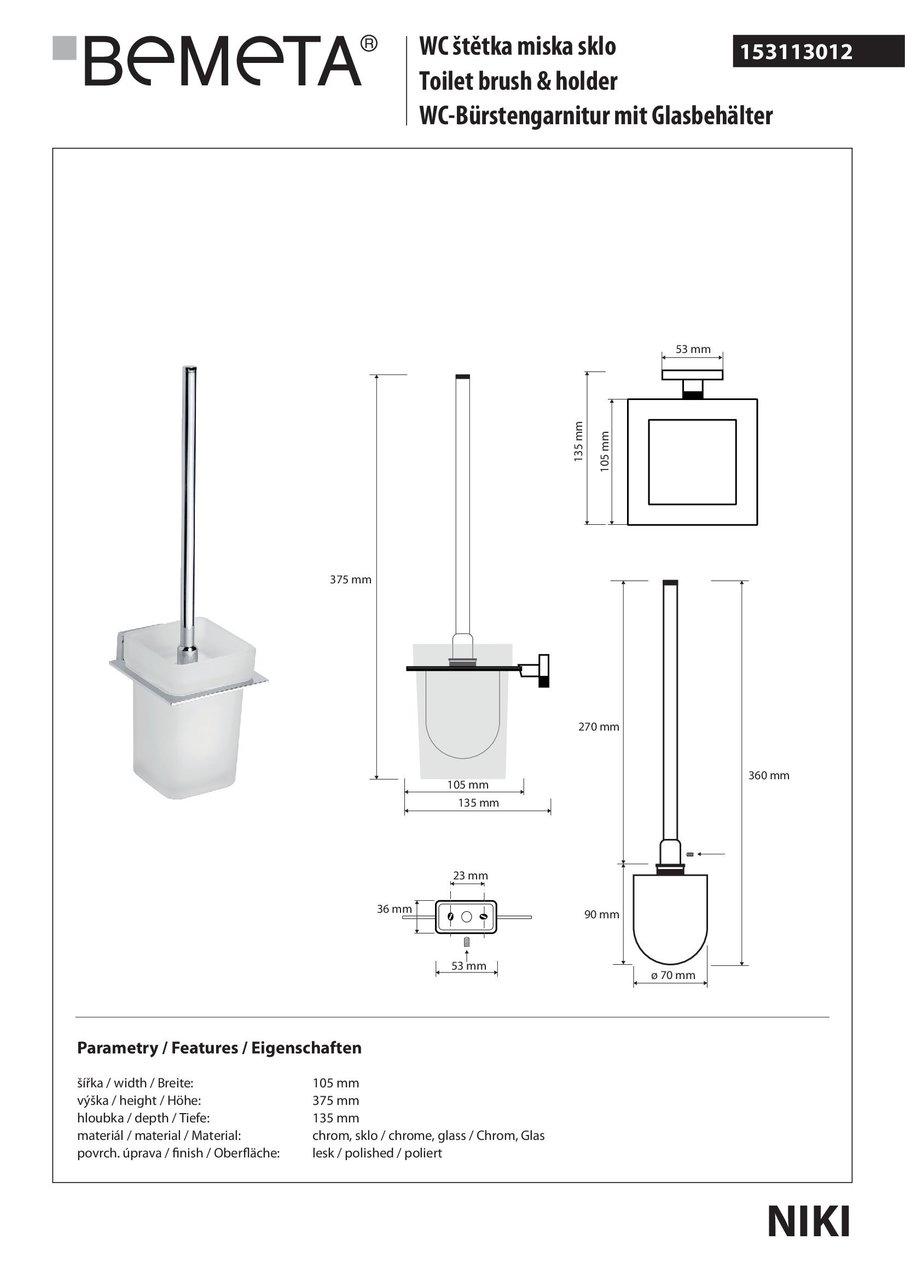 Туалетна щітка з тримачем Niki (153113012), Bemeta - Зображення 168969-f440d.jpg