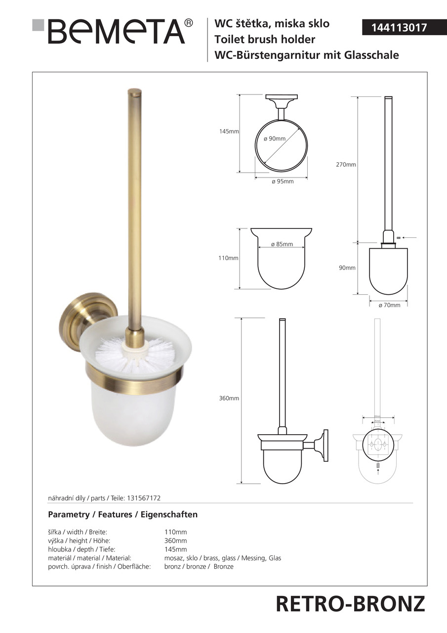Туалетна щітка з тримачем Retro (144113017), Bemeta - Зображення 169204-b86ca.jpg