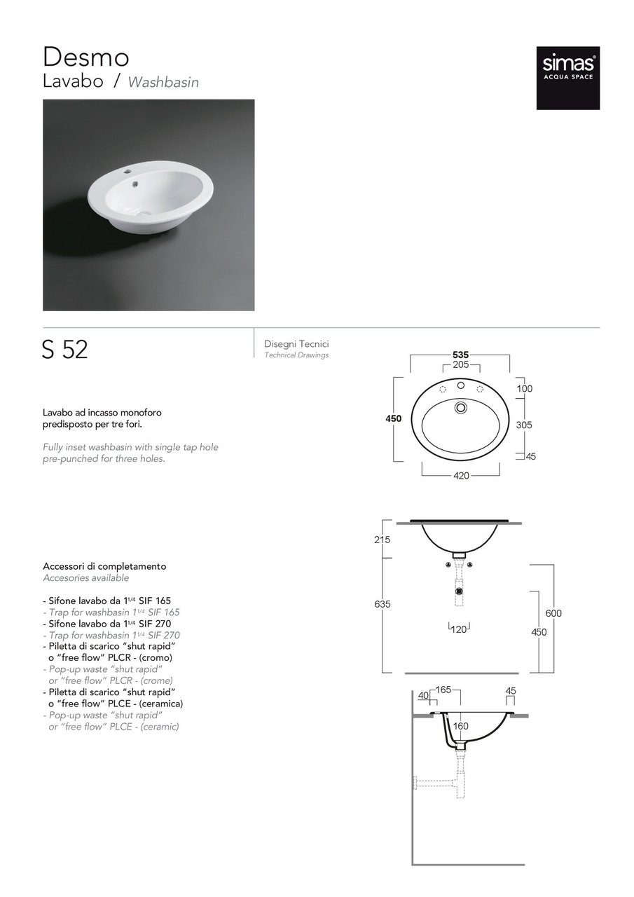 Умивальник S 52 Desmo (S52) Glossy white SIMAS - Зображення 169694-32501.jpg