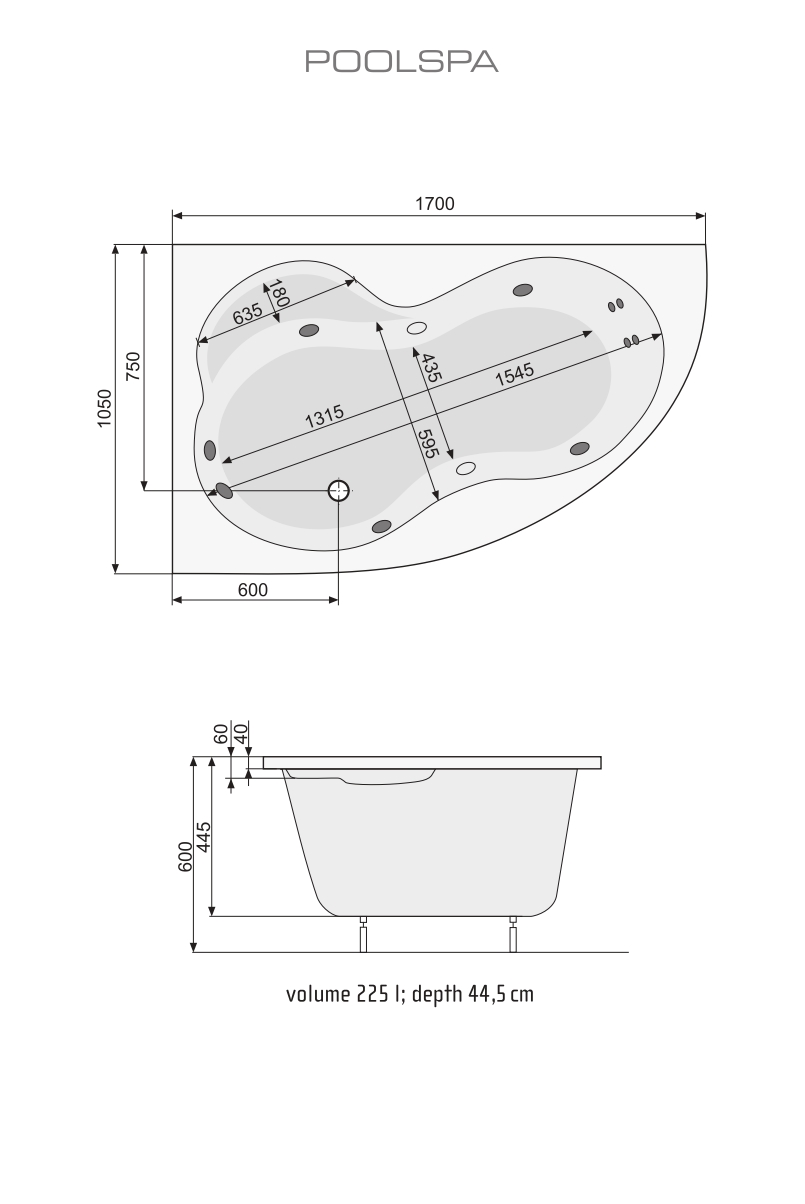 Ванна асиметрична ліва Mistral 170х105, POOL SPA - Зображення 169720-b2ff2.jpg