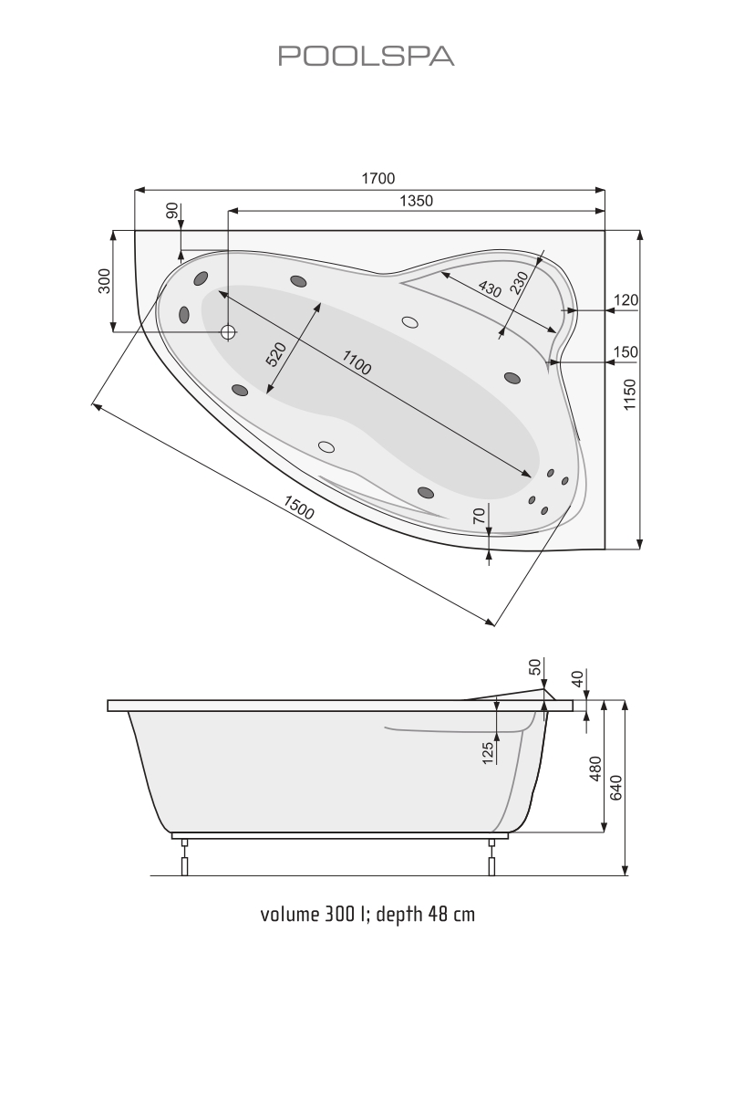 Ванна асиметрична права Europa 170x115, POOL SPA - Зображення 169901-b5b07.jpg