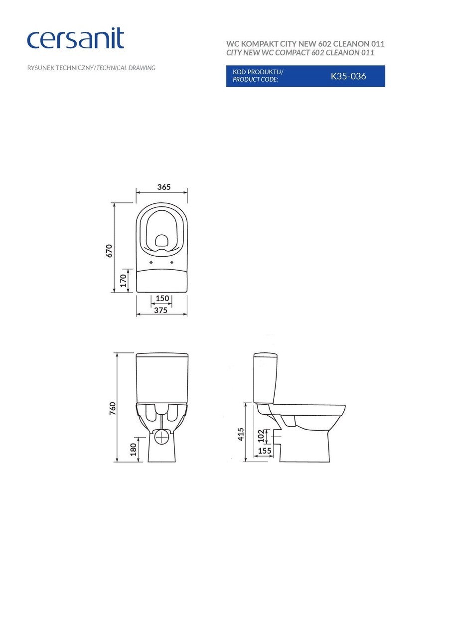 Компакт 602 City New Clean On 011 з кришкою дюропласт soft-close (CCKZ1013471894), Cersanit - Зображення 170046-a3490.jpg