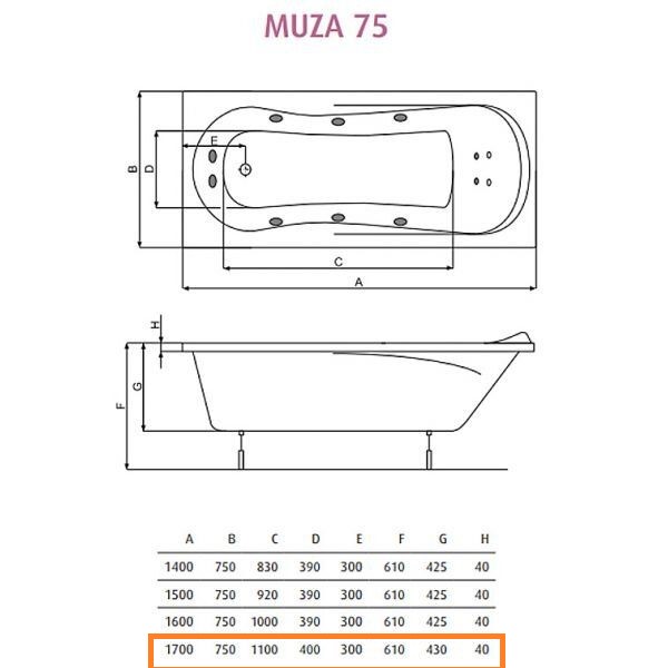 Ванна прямокутна Muza 170х75, POOL SPA - Зображення 170105-143b8.jpg