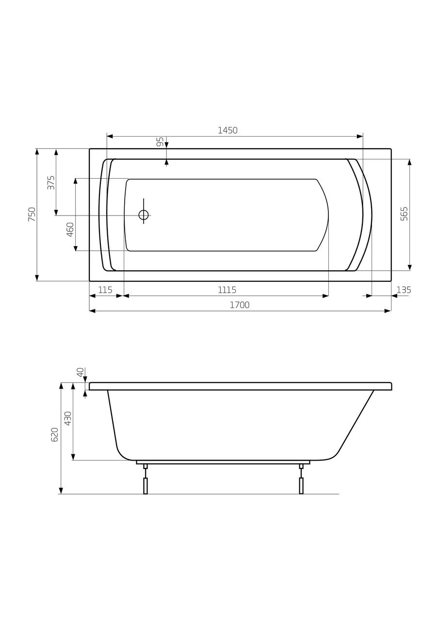 Ванна прямокутна Linea 170х75, Roca - Зображення 170106-aa0a1.jpg