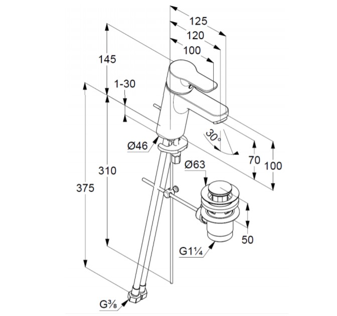 Змішувач для умивальника 70 DN 15 Pure&Easy (373820565), Kludi - Зображення 170165-75eea.jpg