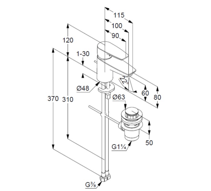 Змішувач для умивальника 60 DN 15 Pure&Solid (343850575), Kludi - Зображення 170292-62528.jpg