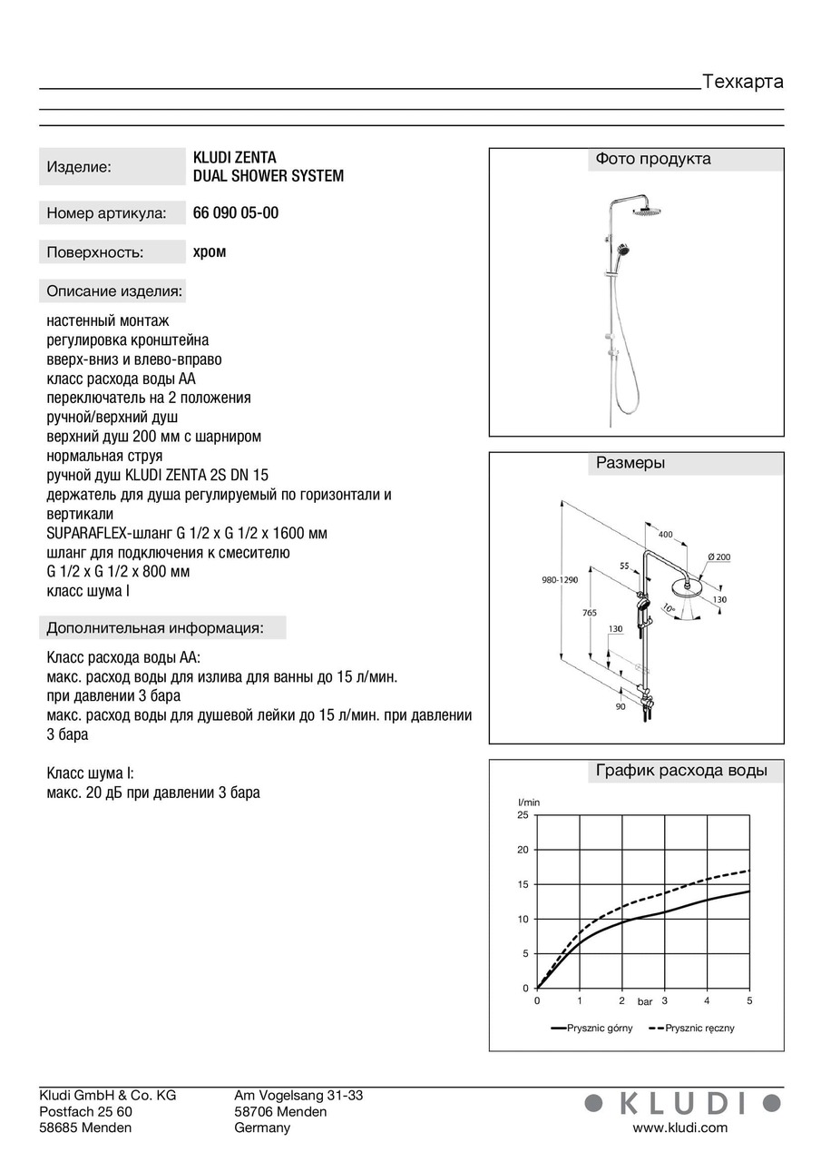 Душовий набір Dual Shower System Zenta (6609005-00), Kludi - Зображення 170302-a0af0.jpg