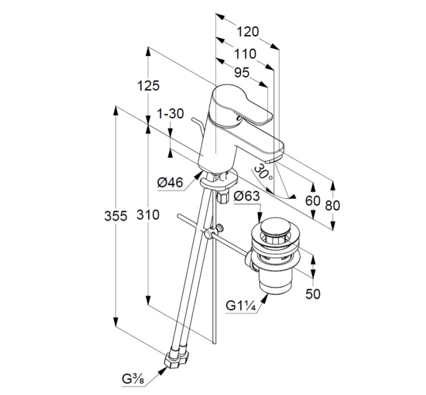 Змішувач для умивальника 60 DN 15 Pure&Easy (373850565), Kludi - Зображення 170432-10035.jpg