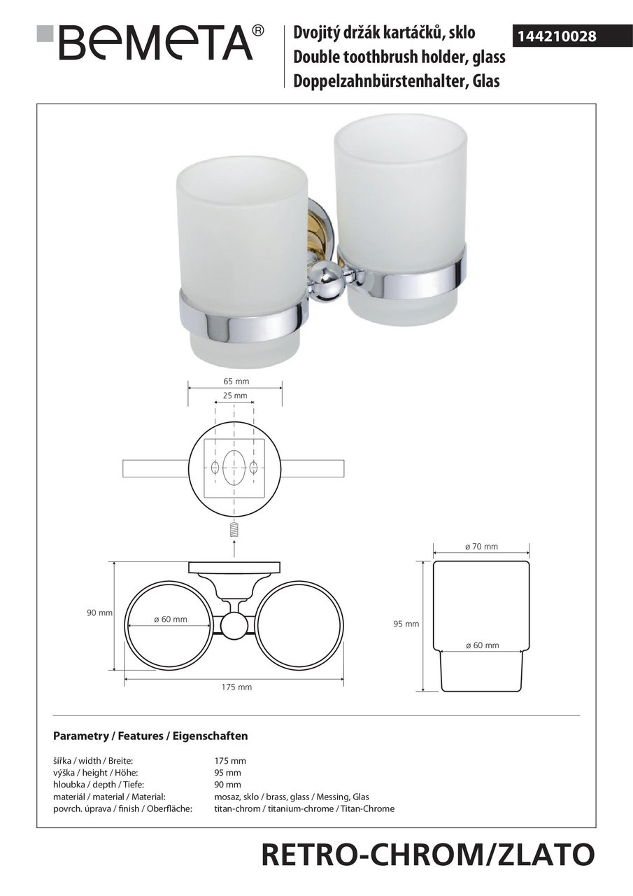 Стакан з подвійним тримачем Retro (144210028), Bemeta - Зображення 170580-a0859.jpg