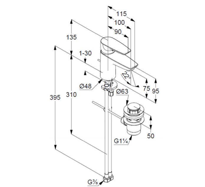 Змішувач для умивальника 75 DN 15 Pure&Solid (343820575), Kludi - Зображення 170588-fe926.jpg