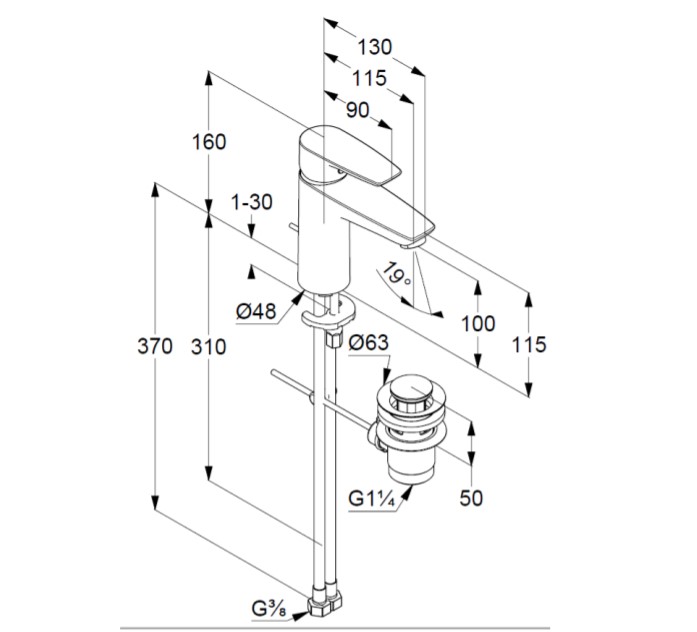 Змішувач для умивальника 100 Pure&Solid (342900575), Kludi - Зображення 170589-164e2.jpg