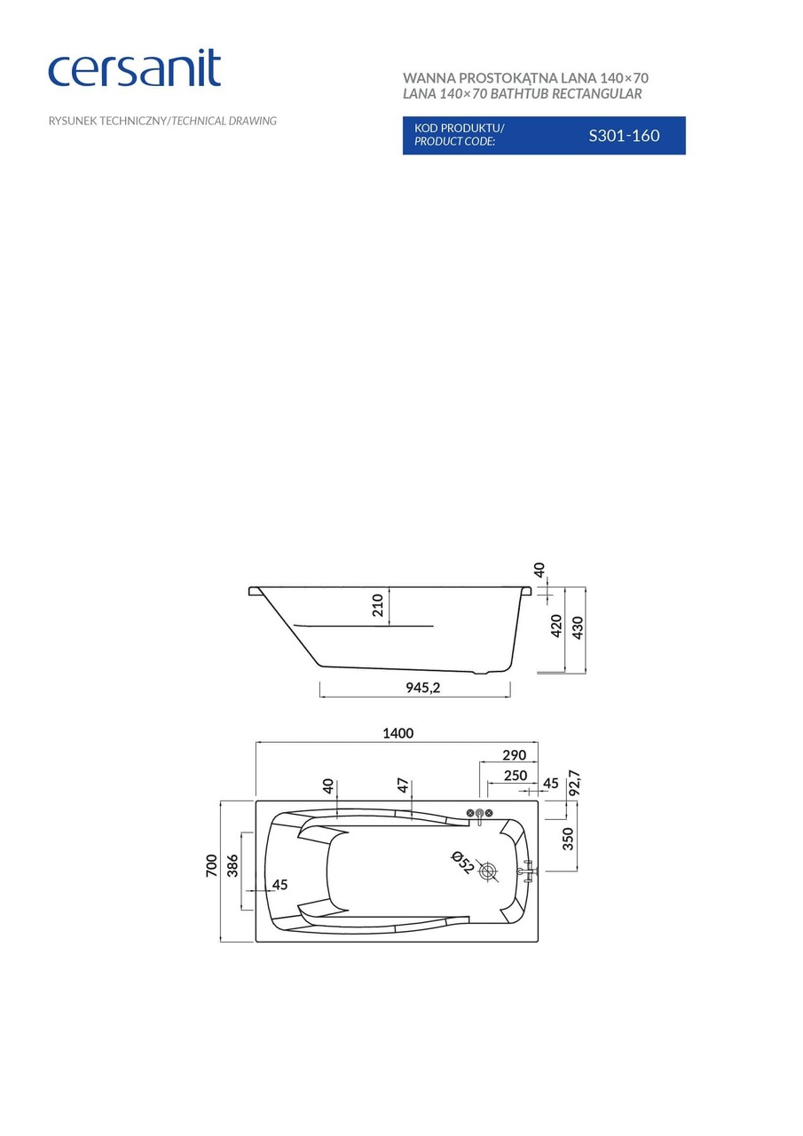 Ванна прямокутна Lana 140x70, Cersanit - Зображення 170653-53b90.jpg