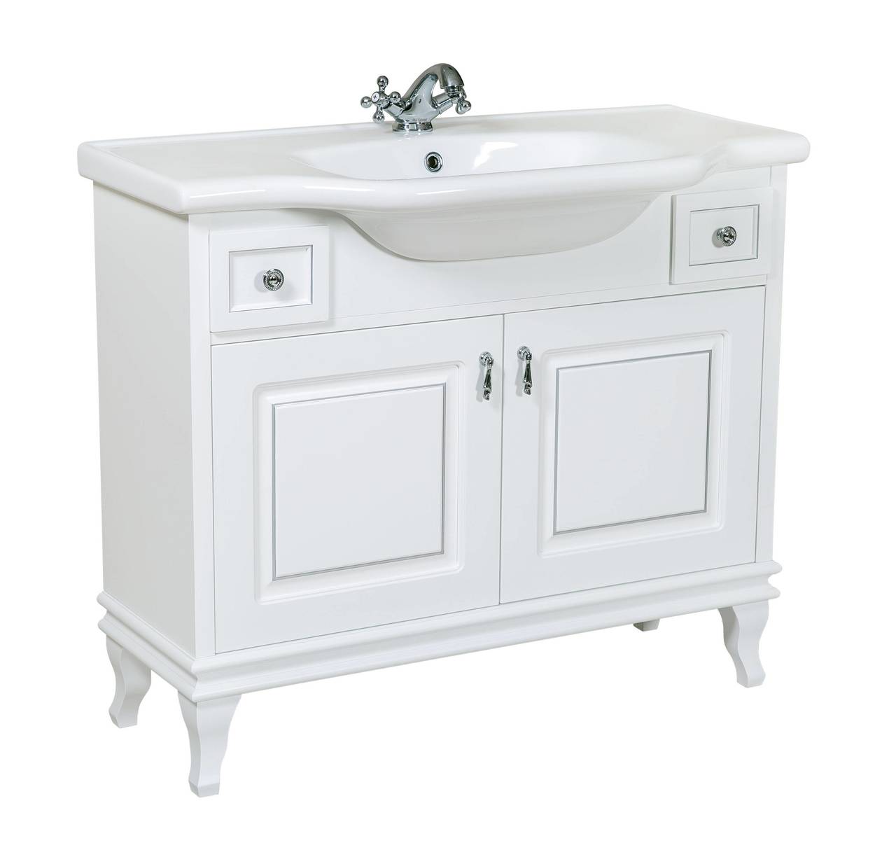 Шафка з умивальником Беатріче New Klasik Біла Патина Хром 100, Аква Родос - Зображення