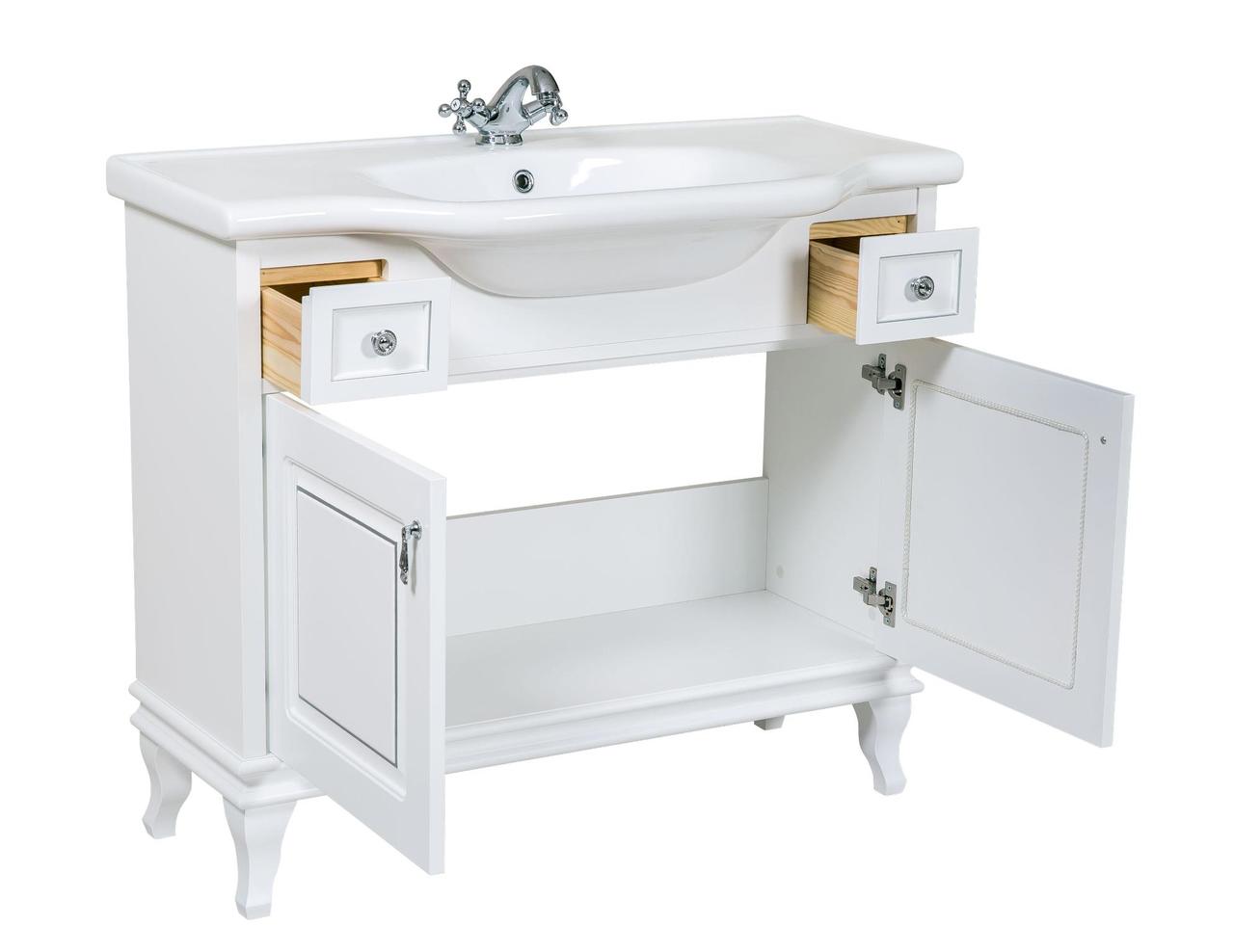 Шафка з умивальником Беатріче New Klasik Біла Патина Хром 100, Аква Родос - Зображення 170760-7cffe.jpg