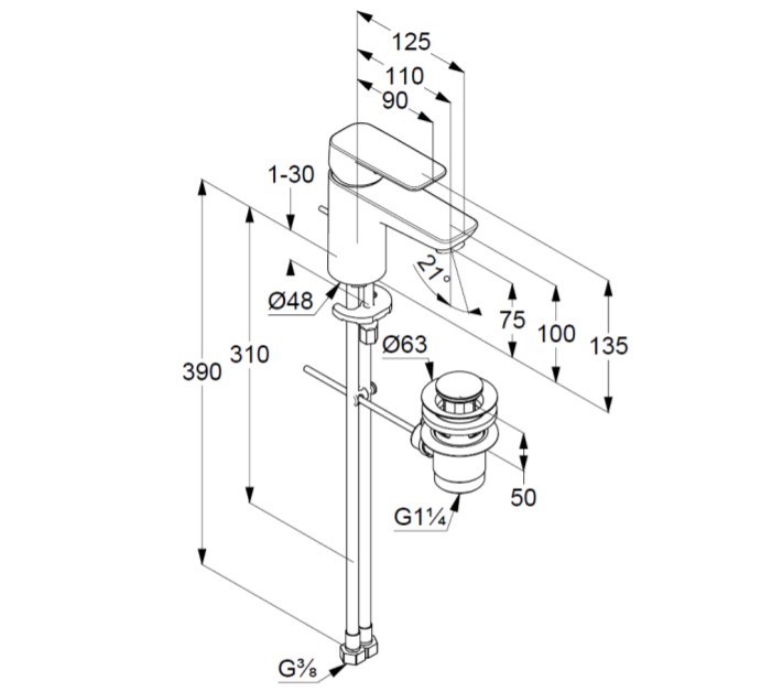 Змішувач для умивальника 75 DN 15 Pure&Style (403820575), Kludi - Зображення 170801-087c8.jpg