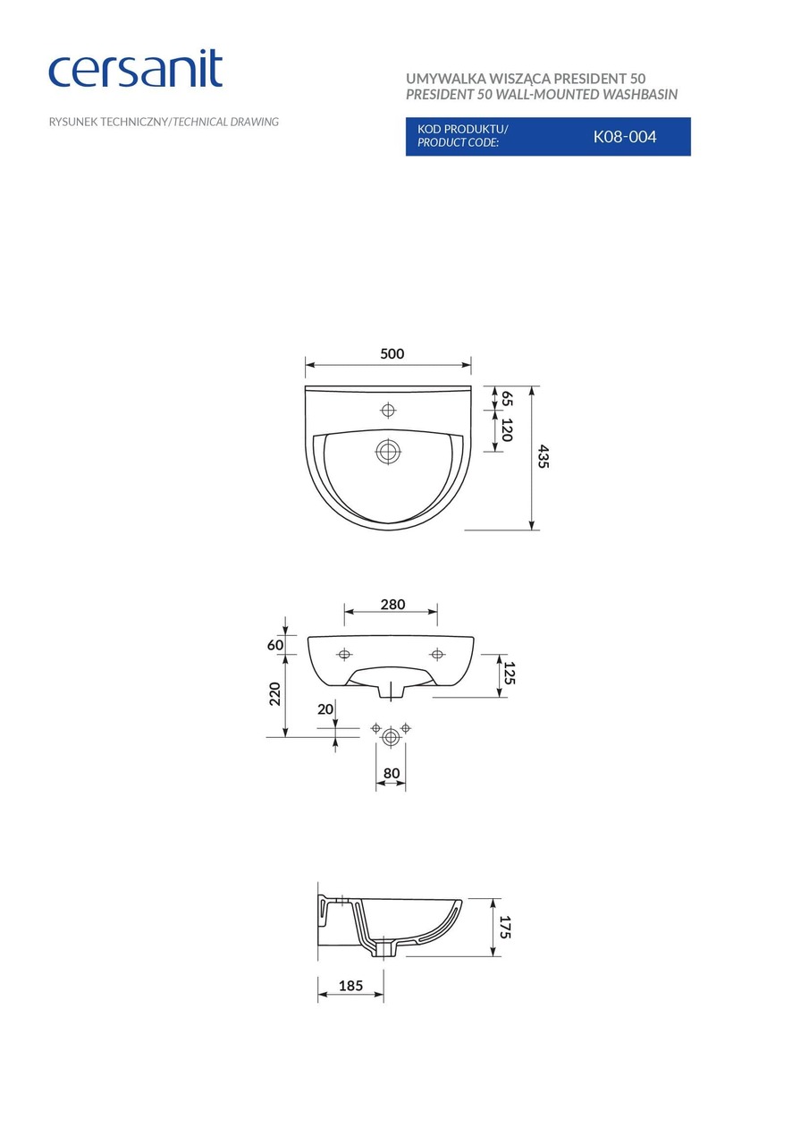 Умивальник 50 см President (CCWS1000398210), Cersanit - Зображення 170952-38ed5.jpg