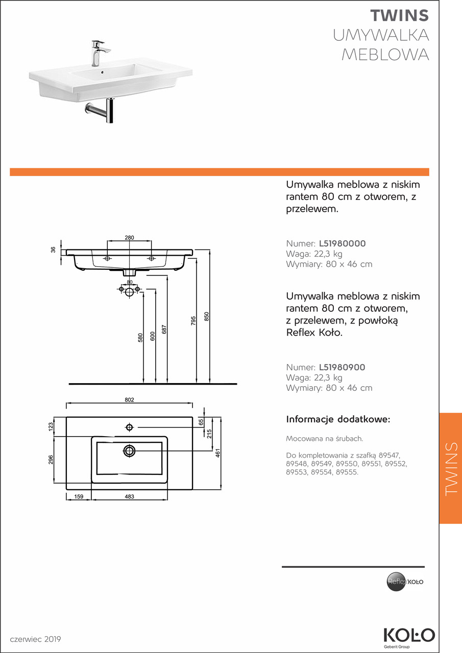 Умивальник 80 TWINS (L51980000) KOLO - Зображення 171174-f782d.jpg