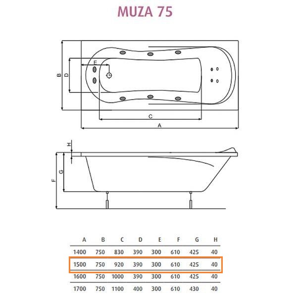 Ванна прямоугольная Muza 150x75, POOL SPA - Зображення 171398-2b852.jpg