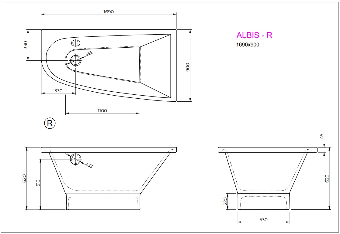 Ванна ALBIS R 170x90 White StudioStone - Зображення 171920224-b2fd4.jpg