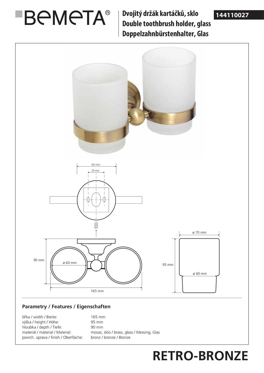 Стакан з подвійним тримачем Retro (144110027), Bemeta - Зображення 172482-5cd8c.jpg