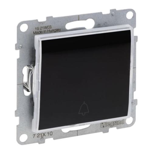 Выключатель 1-клавишный кнопочный с держателем этикеты 6А Suno Черный 721410 Legrand - Зображення