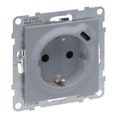 Розетка комбинированная со шторками 2К+С 16A+USB Тип C 1,5A 250В Suno 721329 Legrand - Зображення